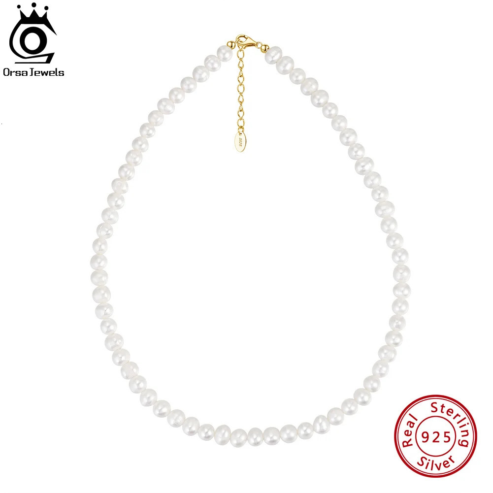 ORSA JEWELS 78mm Natural Pearl Beaded Necklaces Minimalism Waterproof 925 Silver White Pearls Chain Necklaces Female GPN26 251016