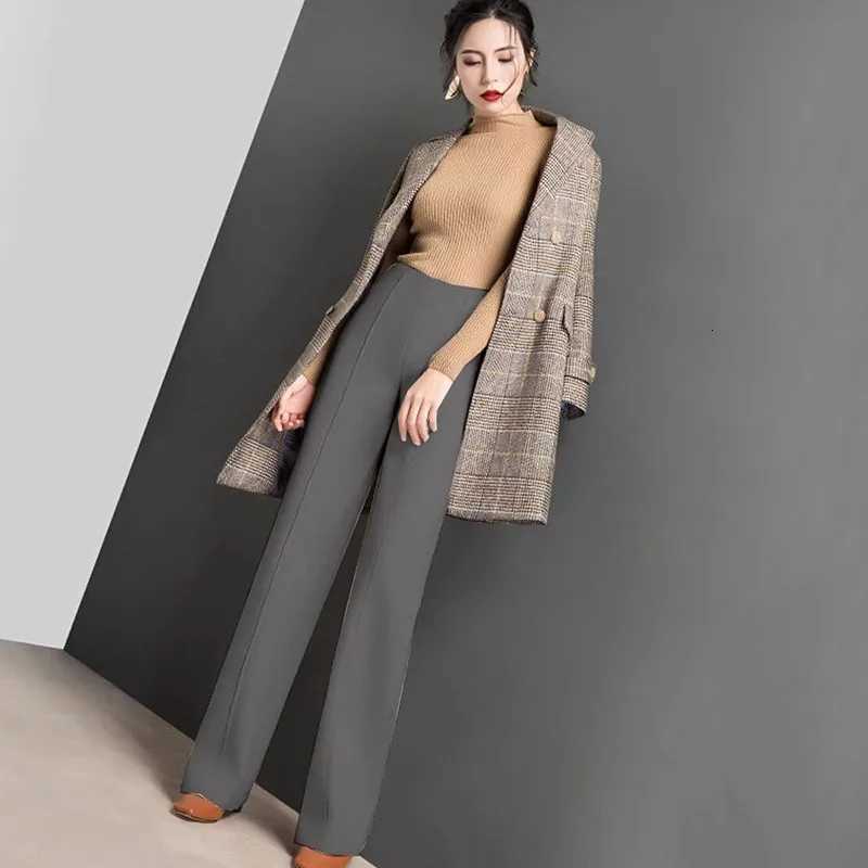 Xpqbb Womens High Waist Wool Blend Pants Fall Winter Loose Warm Straight Trousers for Women Elegant Thick Woolen Wide Leg PantsT251025