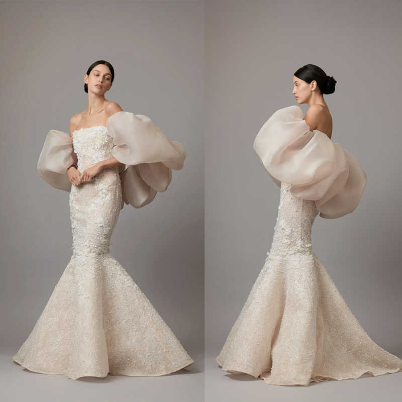Gracefu lMermaid Gown Wedding Dress Strapless Appliques Pattern Lace Bridal Gowns Big Size Vestidos De Novia Custom Size Colour