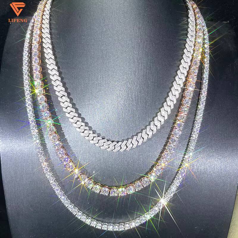 Wholesale Iced Out 10MM Moissanite Cuban Link Chain Men Hip Hop Diamond 925 Silver Cuban Necklace