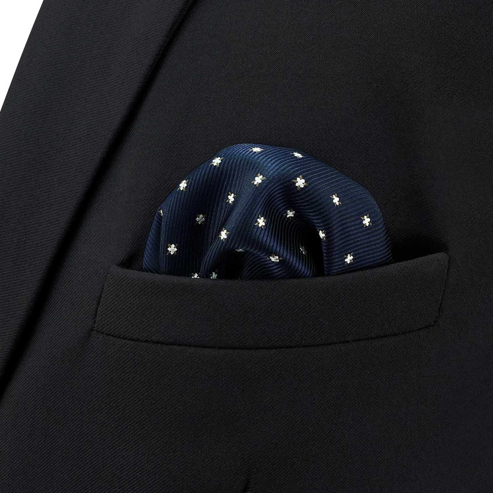 Navy e Mens Pocket Square Paisley Solid Dots Wedding Handkerchief Party Hanky Classic Fashion Y251024