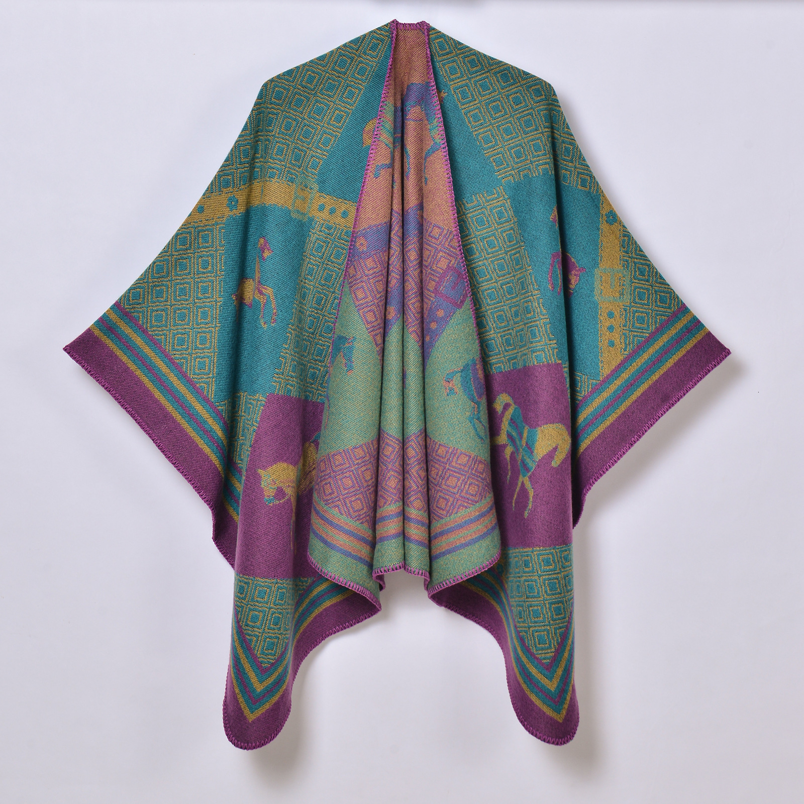 New Womens Runway Shawl Jacquard Split Cape Knitted Outerwear