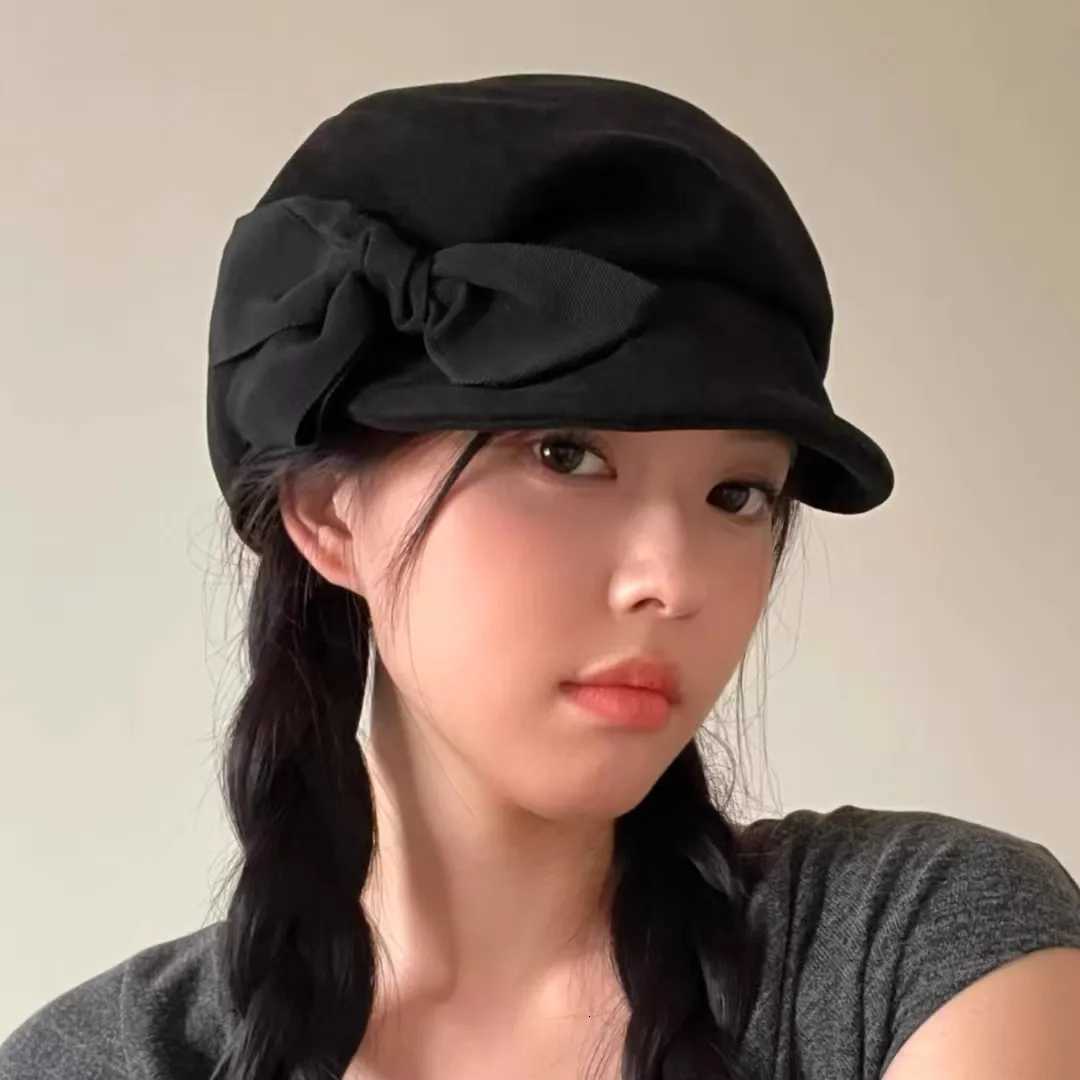 Black Bow Beret Hat for Wen Spring Autumn Winter British Style Octagonal Newsboy Hat Artist Painter Soft Brim Peaked C Y251025