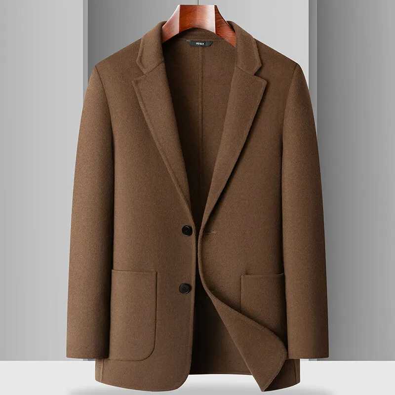 Casual Mens Woolen Coats 2025 Spring Autumn Short Overcoat Solid Color Wool Windbreaker Jacket Business Warm Top Suits ClothingT251025