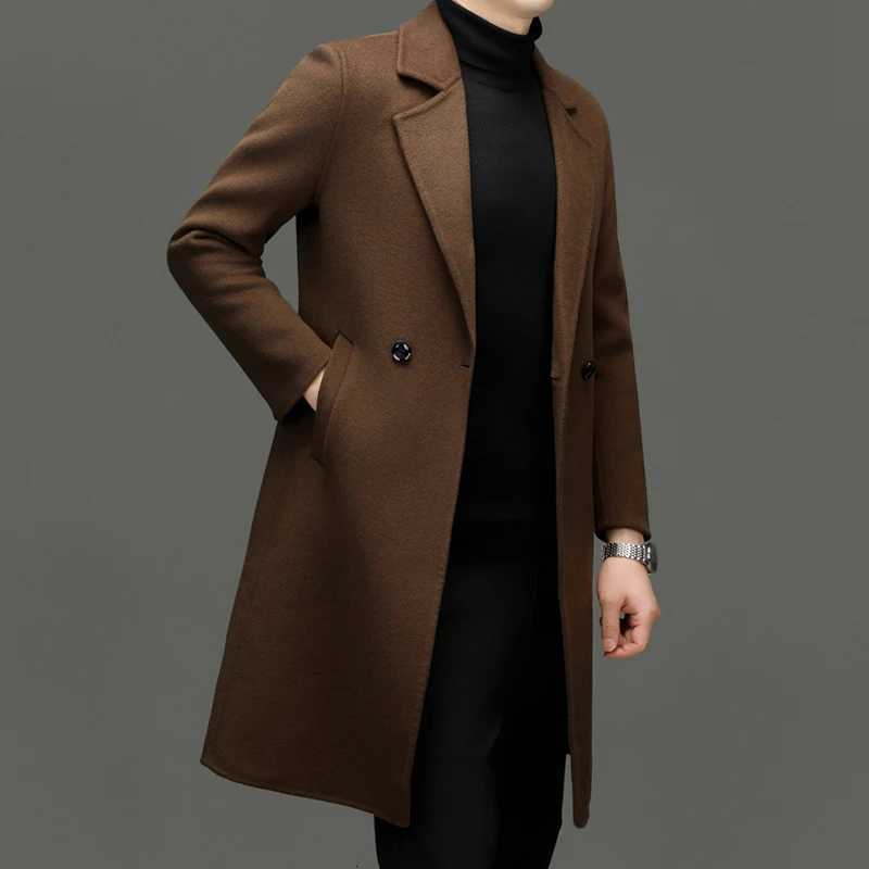 Winter Autmen Men Cashmere Blend Overcoat Old Money Style Wool Coat Gray Black Coffee Notched Collar Back Split Design AttireT251025