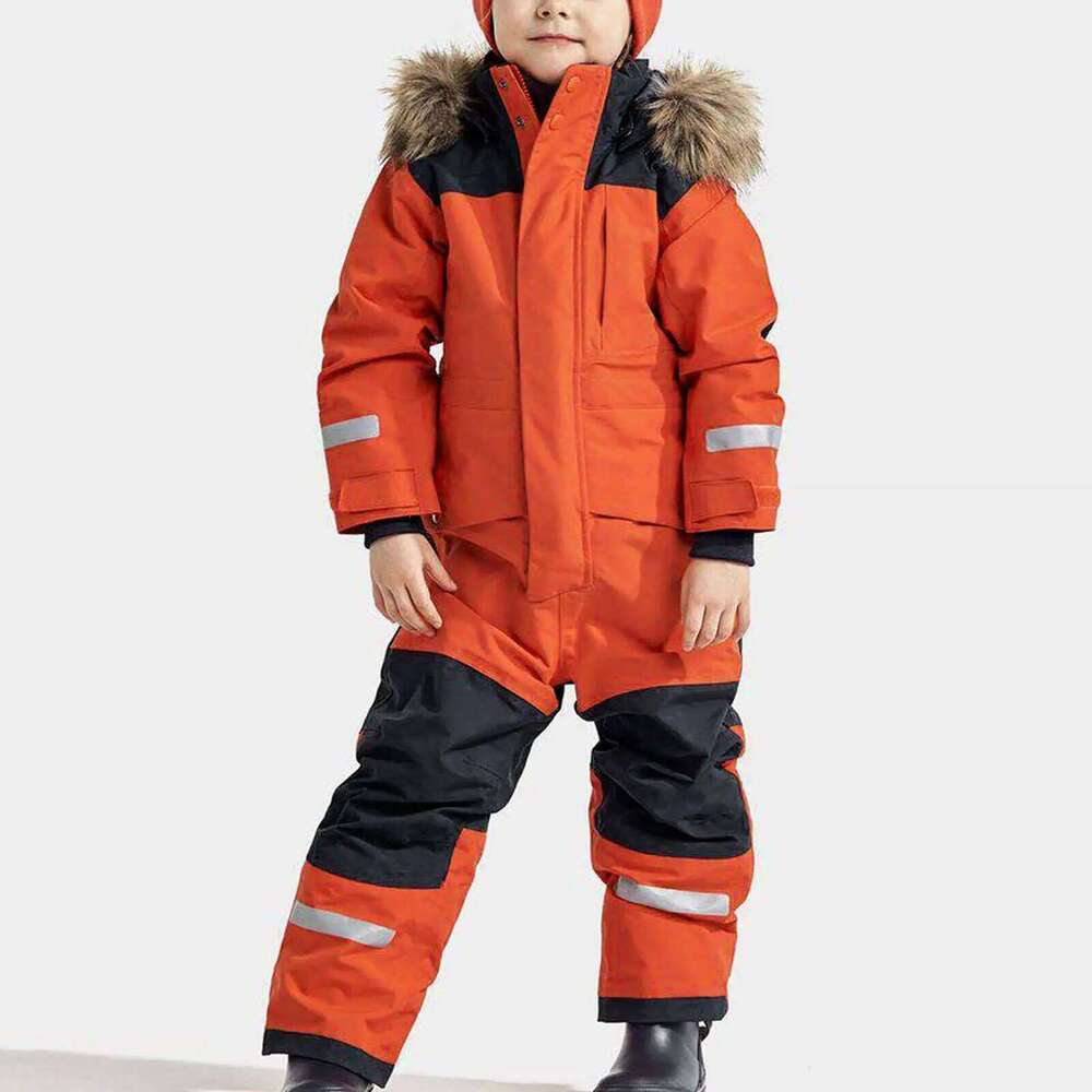 Children's Winter Windproof Warm Outdoor Skisuits Fleece Hooded One-Piece Ski Suit Fashion Skiing Snowboarding Wear