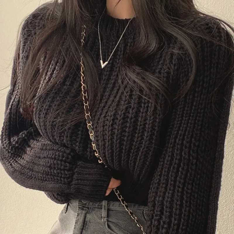 Loose Vintage Harajuku Lantern Long Sleeve Women Sweater Korean Autumn Winter Knitwear Soft Warm Tops Chic Solid Femme SweaterT251025