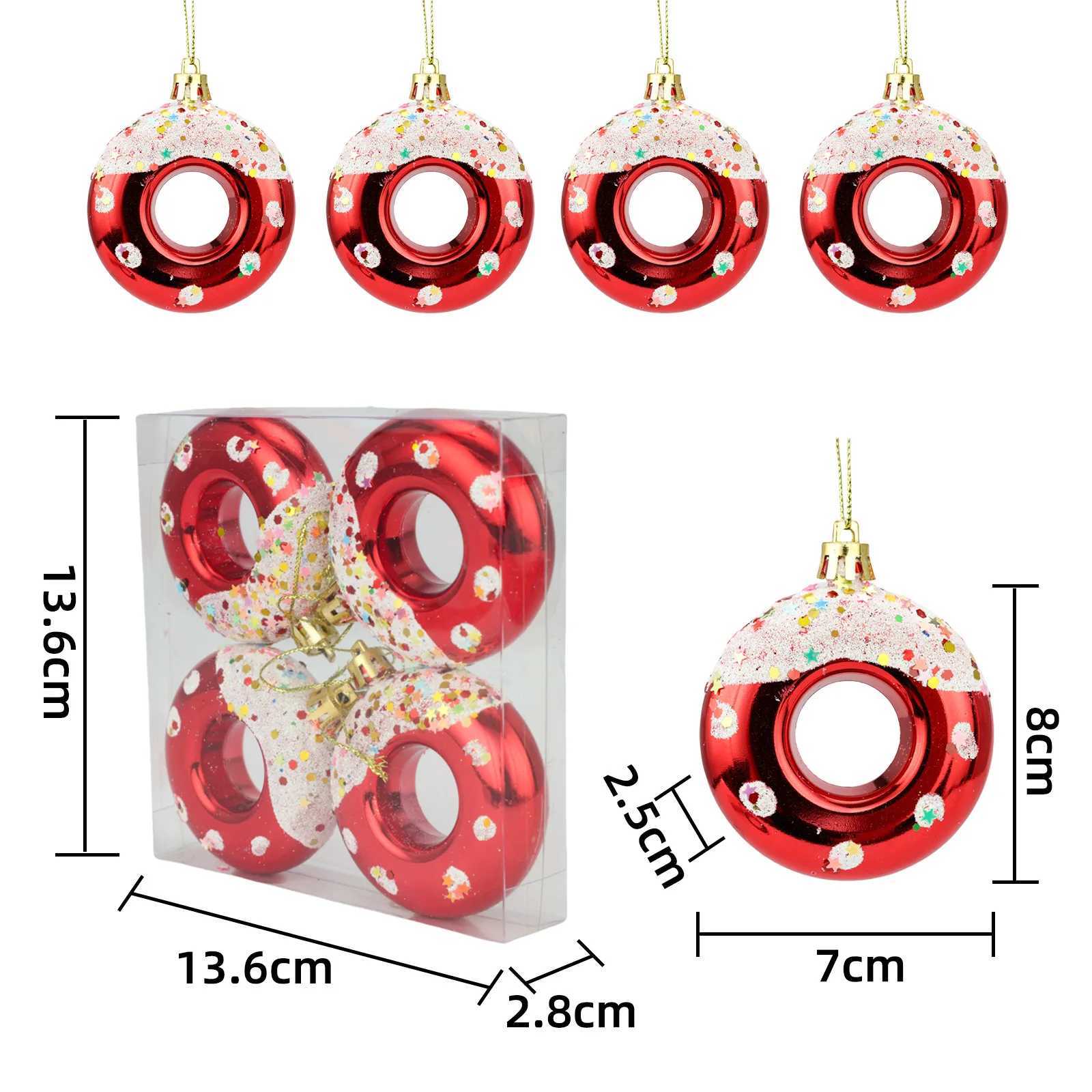 4pcsSet Cute Color Doughnut Christmas Tree Hang Pendant Plastic Christmas Shiny Ball Festival Ornament For Home Bar Party Decor C251024
