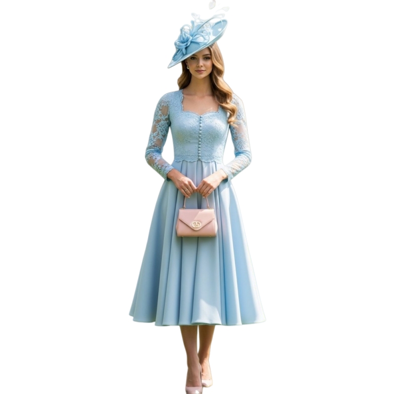 Elegant Mother Of The Bride Groom Dresses Tea Length Satin A-Line Wedding Guest Gowns Lace Appliques Long Sleeves Formal Party Dress 2026 Celebrity We