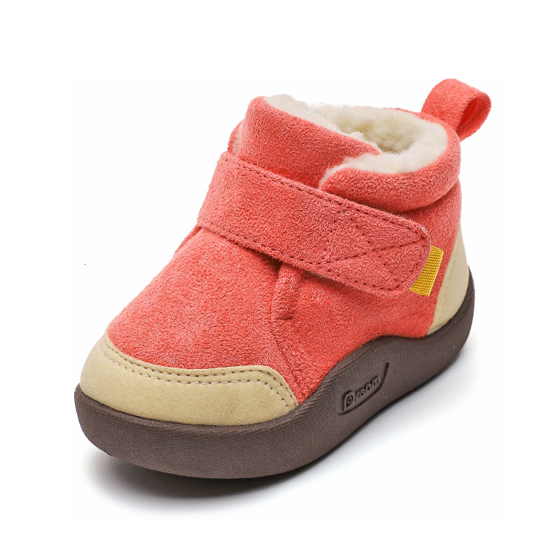 Winter fashion designer wool lined baby walking shoes with anti slip soft soles, baby cotton outdoor boots for boys and girls, and children's sno