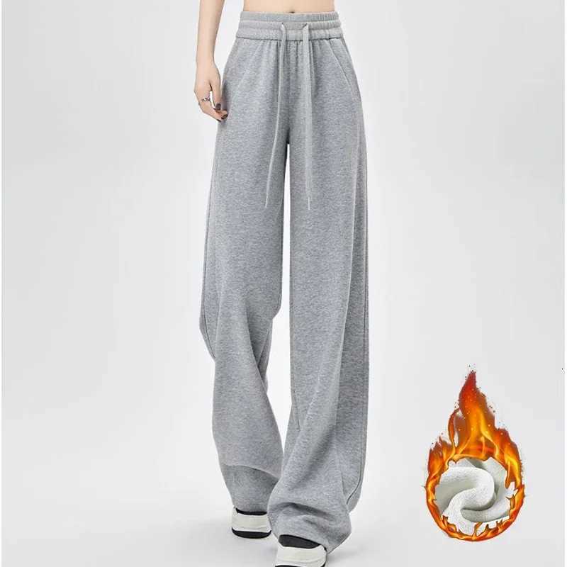2024 Winter Girls Pants Snow Warm Solid Fleece Sweatpants Lady Korean Style Thicken Thermal High Waisted Straight Leg TrousersT251025