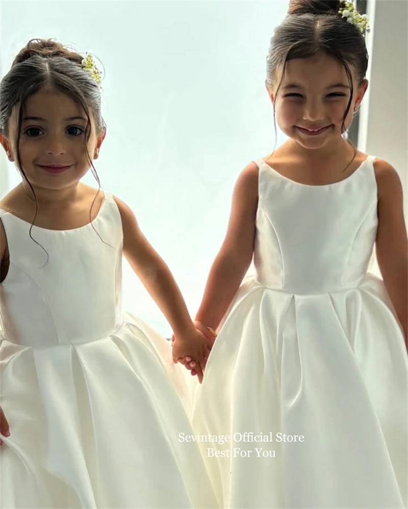 Sevintage Cute Ivory Baby Flower Dresses Bow Back Birthday Party Gifts Wedding Dresses For Kids ropa de nia Customized 251023