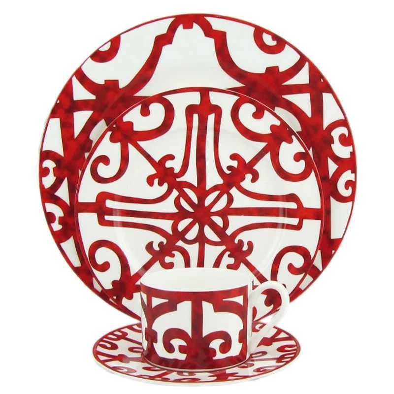 Ceramic Steak Plate Set Coffee Cup and Saucer Bone China Dinnerware Western Food Tray Red Pattern Dishes Afternoon Tea Cup