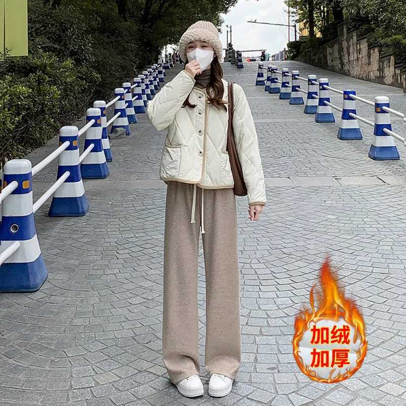 Imitation Cashmere Knitted for Women in Autumn Winter Thickened Velvet High Waist Loose Casual Straight Wide Leg PantsT251025