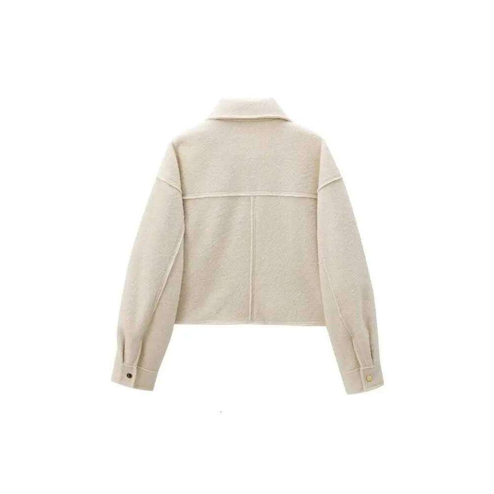 Cropped Jacket With Pockets For Women Long Sleeve Coat Front Zipper Female Outerwear Chic Tops Fashion