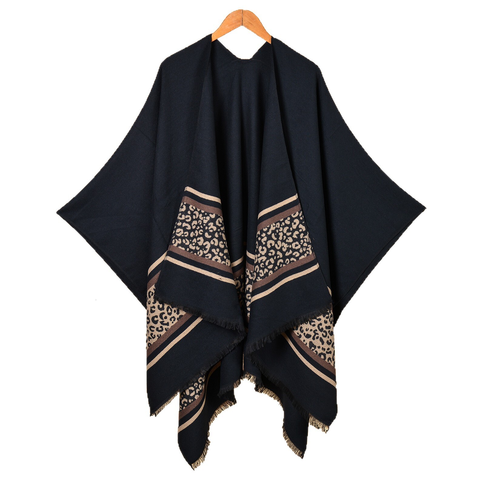 Womens Leopard Print Shawl Imitation Cashmere Shawl Reversible Long Cape