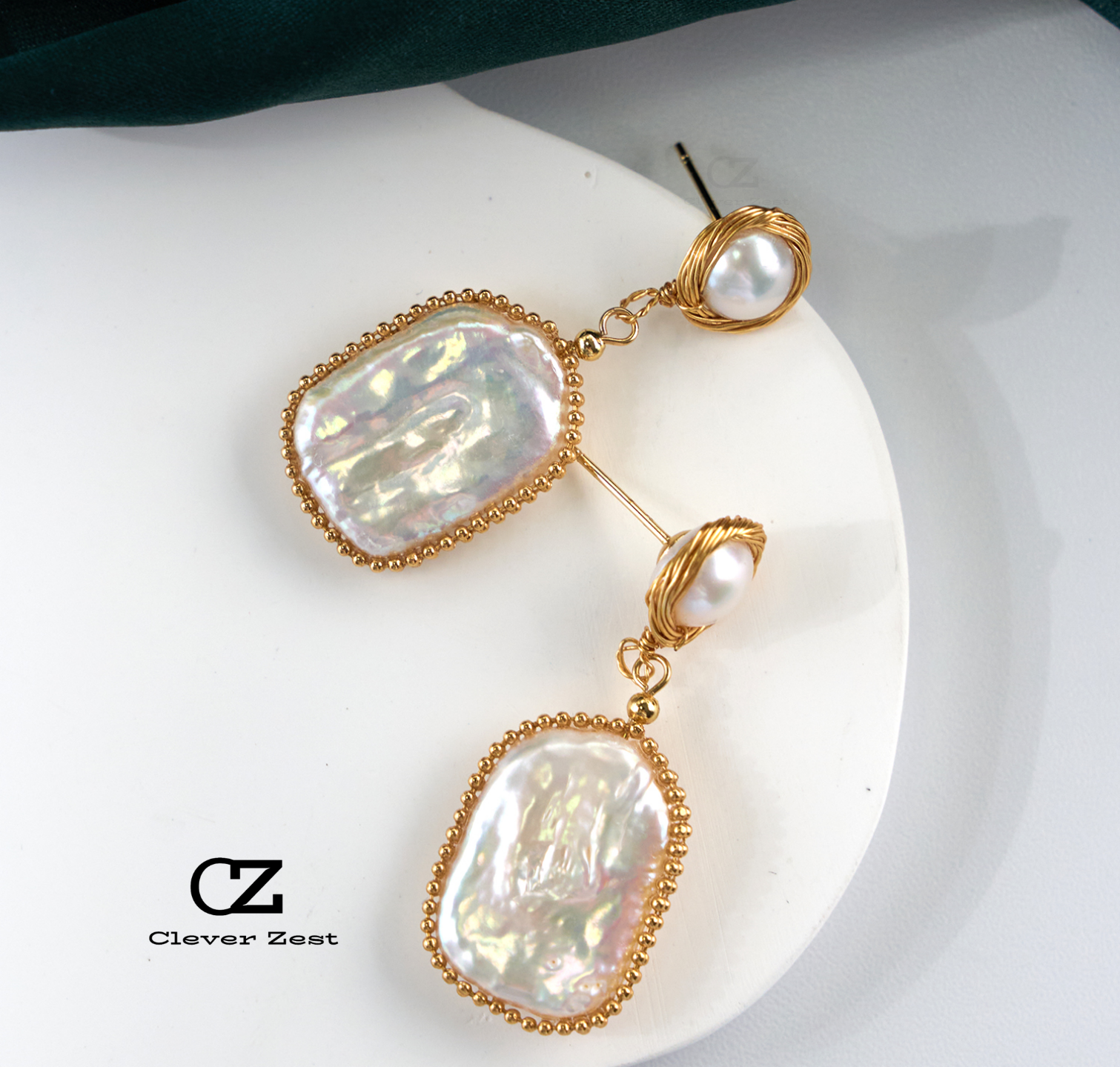 Natural White Square Baroque Wrapped Earrings 14K Gold-Filled Fashionable Versatile Trend Anniversary Gift Best Friend Gift