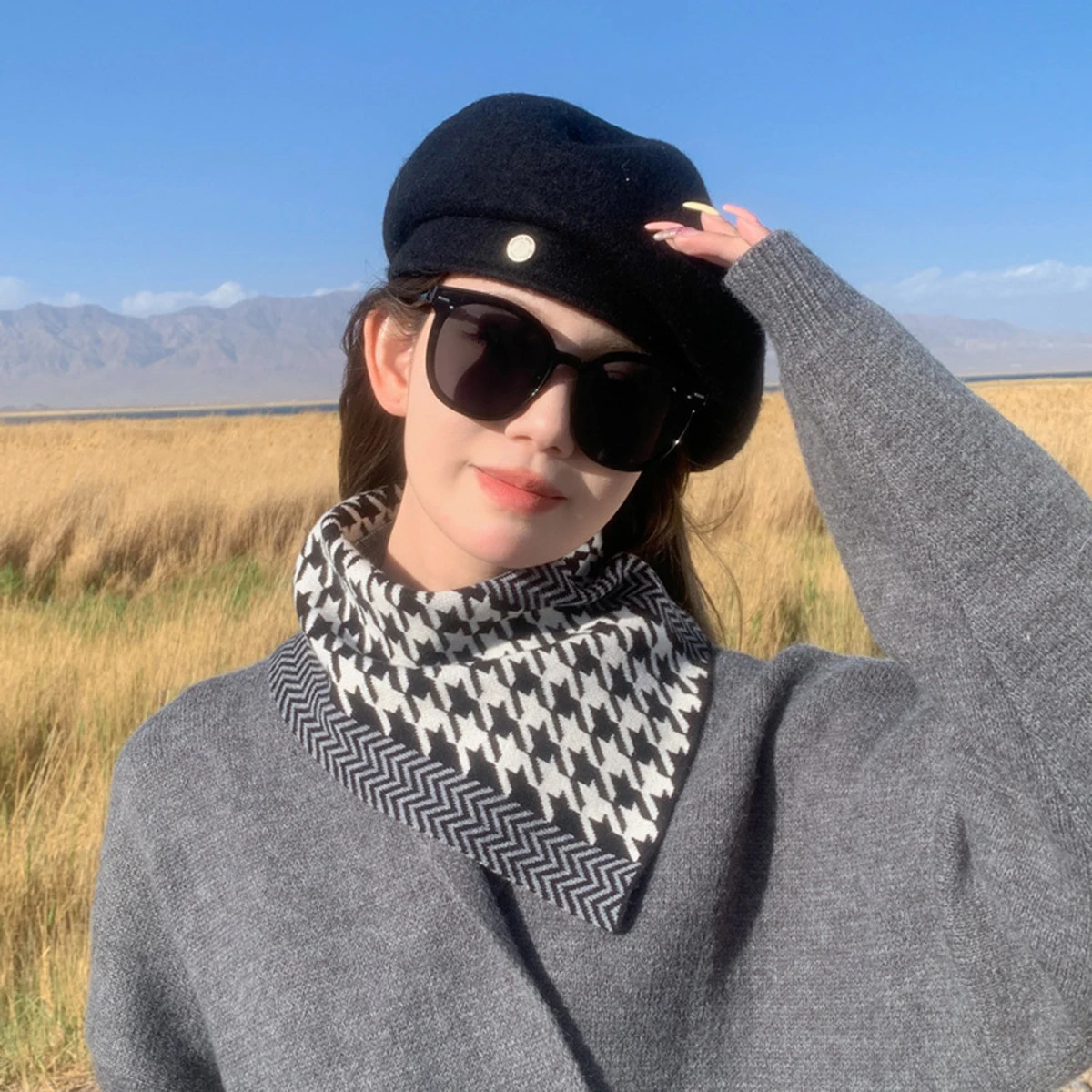 Plaid Knitted Ring Scarf Detachable Collar Women Winter Neckerchief Pullover Scarf Thick High Neck Collar Scarves 251020
