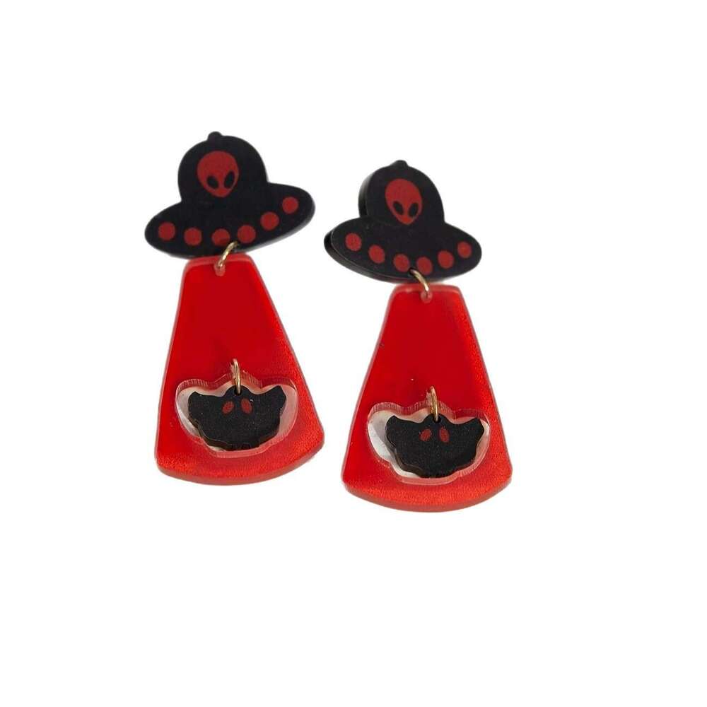 New Halloween Printed Cute Funny Earrings for Women Ins Design Sense Alien Pumpkin Ear Jewelry Accessories