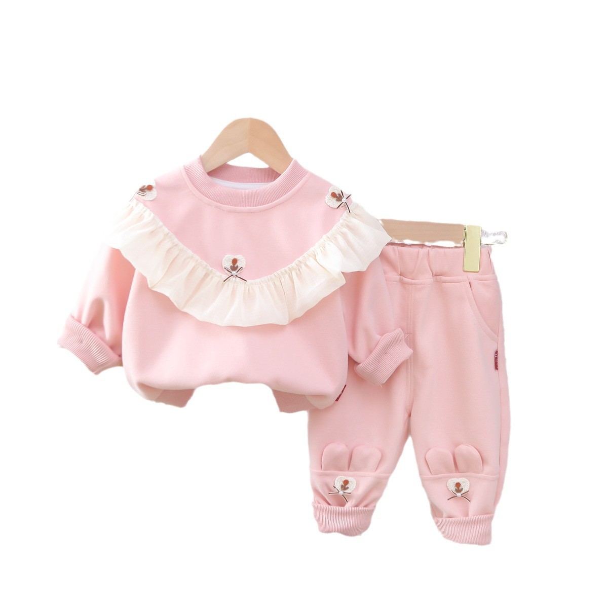 luxury kids clothing girls Girls' Spring Fall Patchwork Lace Hoodie Set, 2-Piece Long Sleeve Outfit for Toddler & Baby Girls