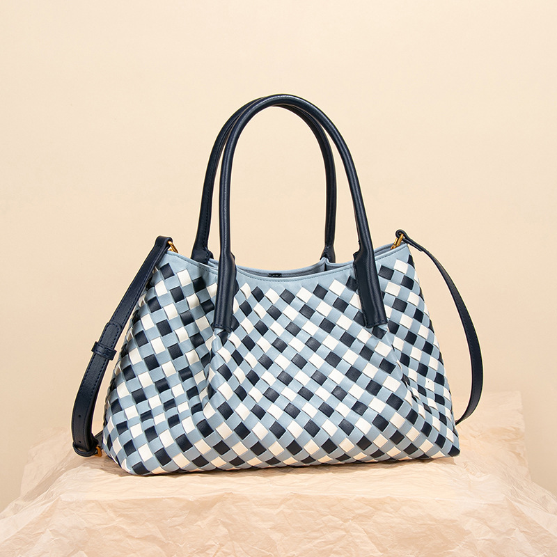 Luxury Brand Designer Bag New High-End Woven Bag Casual Plaid Handbag Niche Design Color-Block Commuter Tote Bag