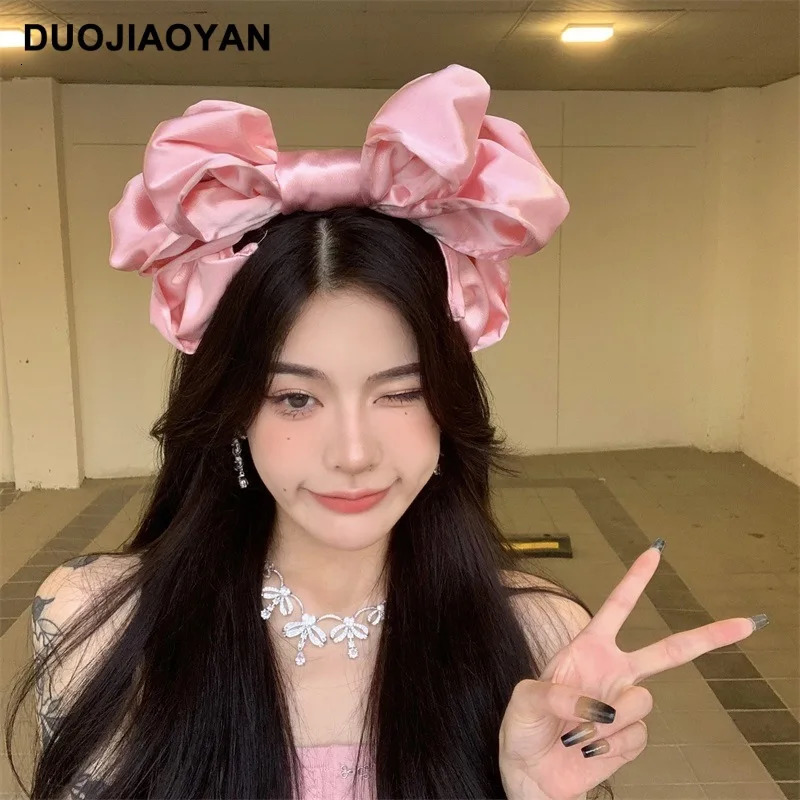 Internet Celebrity Same Style Sweet Japanese Solid Color Big Bow Headband Lolita Satin ThreeDimensional Versatile Twist Hair Ac 251023