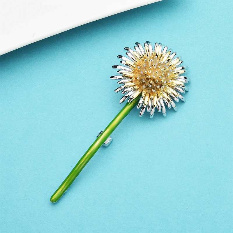 WuliBaby New Green Dandelion Flower Enamel Brooches Women Mens Weddings Plants Brooch Pins Gifts J251115