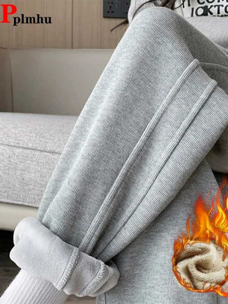 Plush Velvet Lined Jogger Pants Fall Winter Laceup High Waist SweatpantsCasual Baggy Harem Spodnie Korea New Women PantalonesT251025