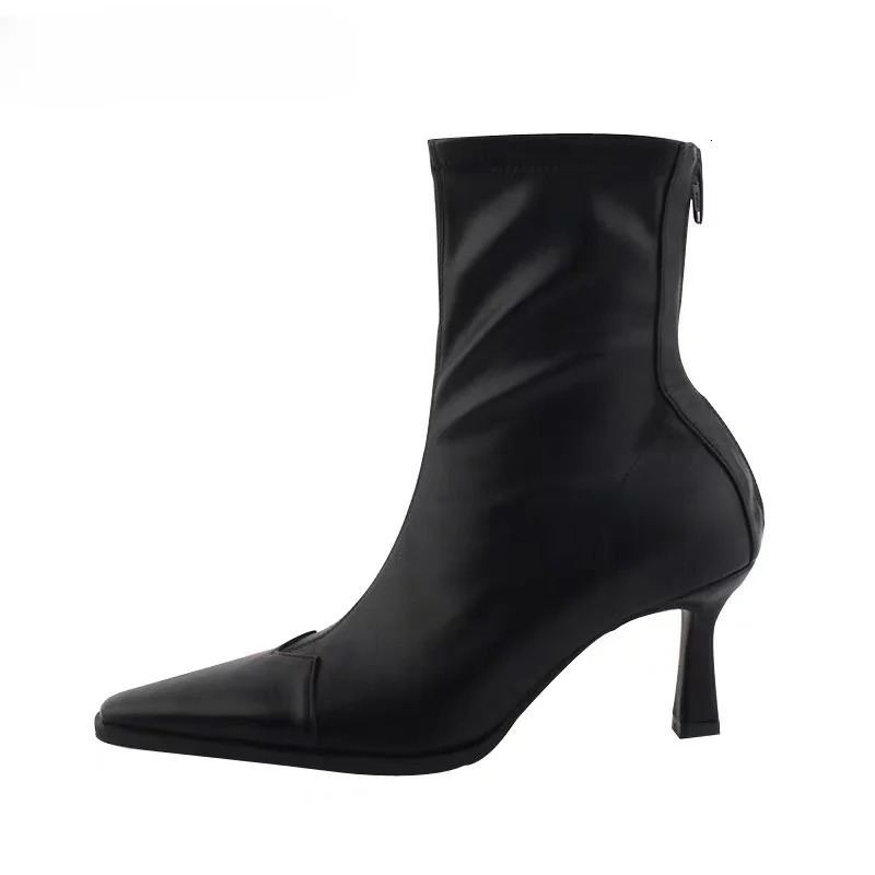 Pointed Toe Women Short Boots Fashion Zippers Slim Ankle Booties Thick High Heel Autumn Winter Ladies Shoes 251020