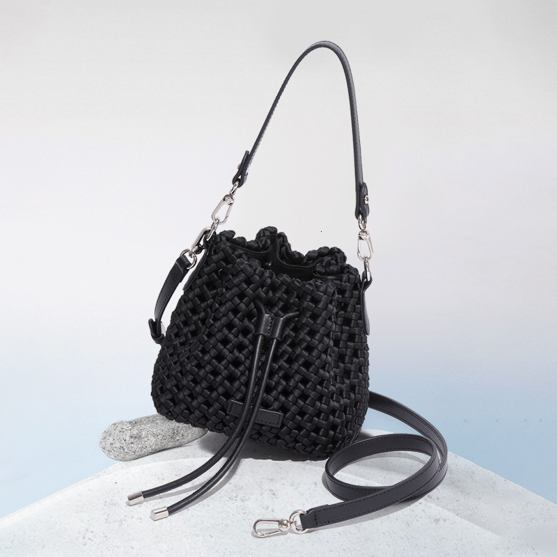 New Silk Woven Bucket Fashion Trend Handbag High-end Versatile Mini Casual Shoulder Crossbody Bag