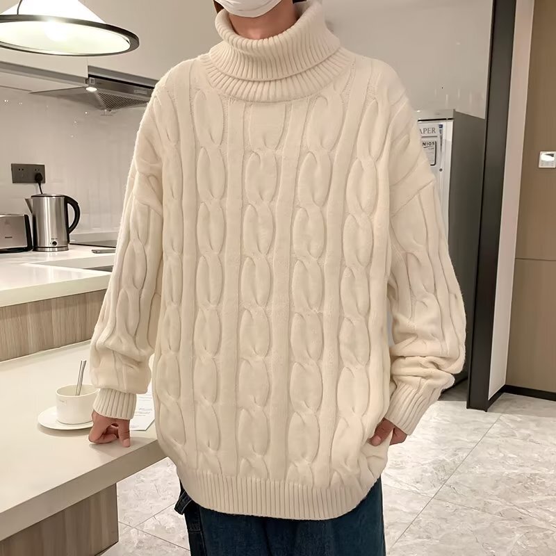 Twist Sweater For Men Youth Half Turtleneck Loose Designer Sweater Thickened Knit Sweater For Couples Solid Color Spring And Autumn