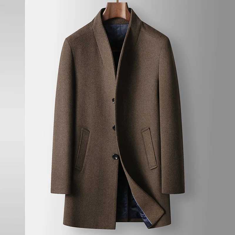 Autumn Winter Mens Stand Collar Woolen Coats Smart Casual Long Outerwear Men Fashion Thick Warm Long Coat Wool Blends TrenchT251025