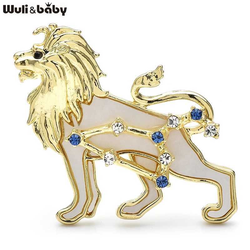 Wulibaby Zodiac Leo Brooch Pins Alloy Shell Animal Lion Badge Women Jewelry Brooches Gift J251115