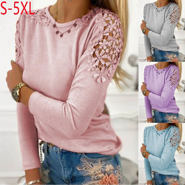 2025 Autumn New Solid Color Slim Fit Lace Hollow Long Sleeve T-Shirt
