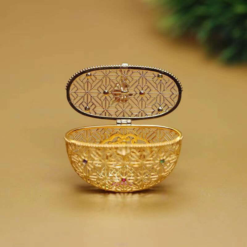 Chinese Style Hollow Inlaid Treasure Pendant Ancient Filigree Gold-Plated Hanging Ornament for Holding Spices Sachet Box Jewelry Accessories National 
