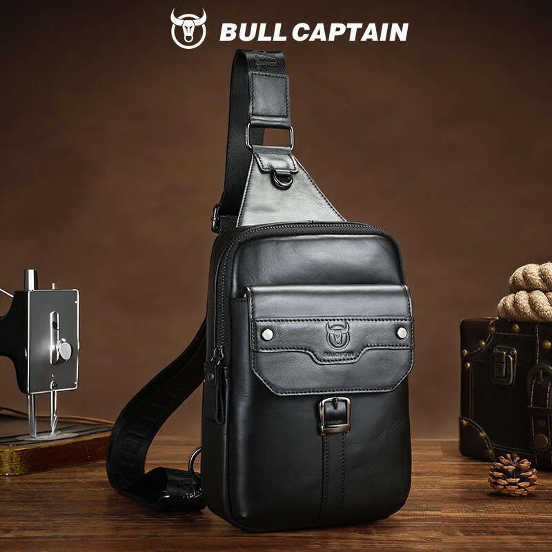 Captain Cow Goods Men S Genuine Leather Single Shoulder Chest Top Layer Cowhide Phone Tablet High End Front Crossbody Bag