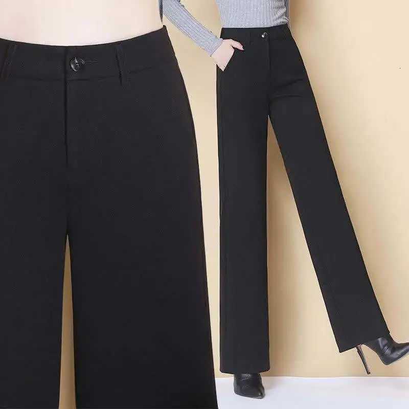 New Wool Wideleg Womens High Waist Thickened Loose Casual Long Straight Suit PantsT251025