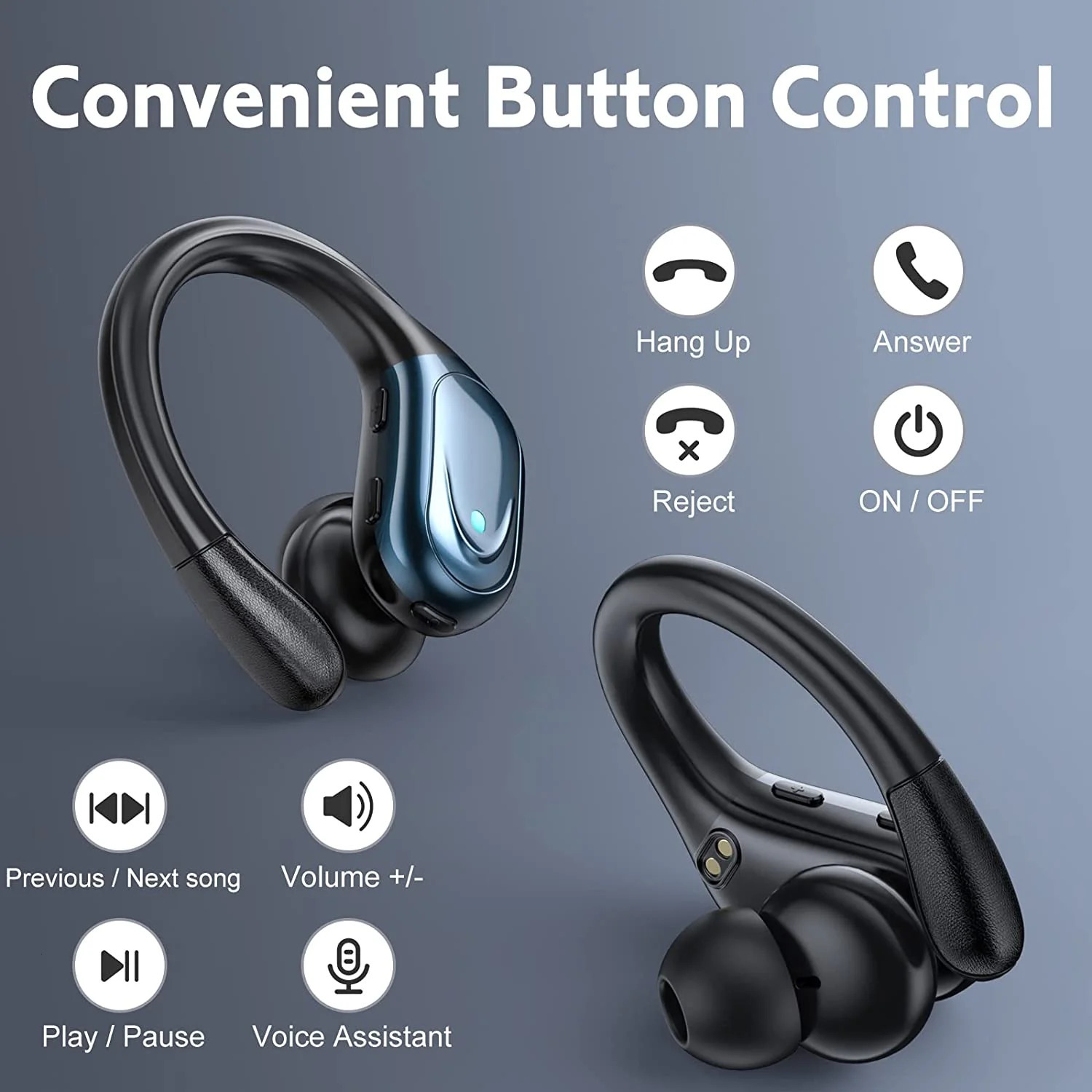 BX17 Ear Hook Bluetooth Headphones, TWS Wireless Earphones with Hook and Microphone, Bluetooth 5.3 Sound-Isolating Stereo Sports Earbuds, Button Contr - view 7