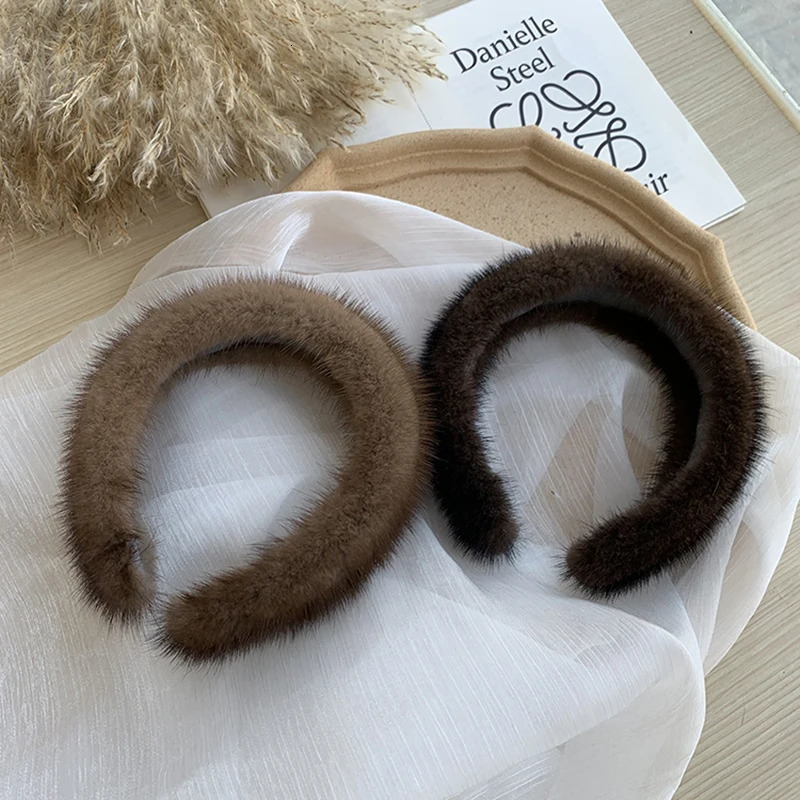 Winter Real Mink Fur Headband For Women Hair Accessories Solid Head Wraps Warm Furry Gift 251020