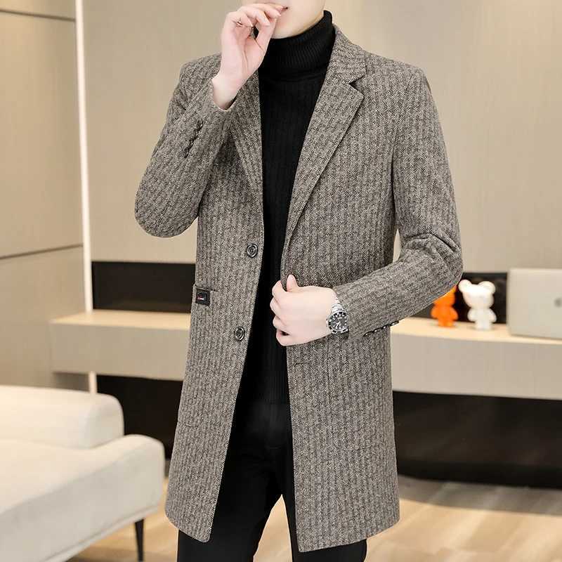 Highquality mens fashionable stylish and versatile midlength herringbone cotton coat for autumn and winterT251025