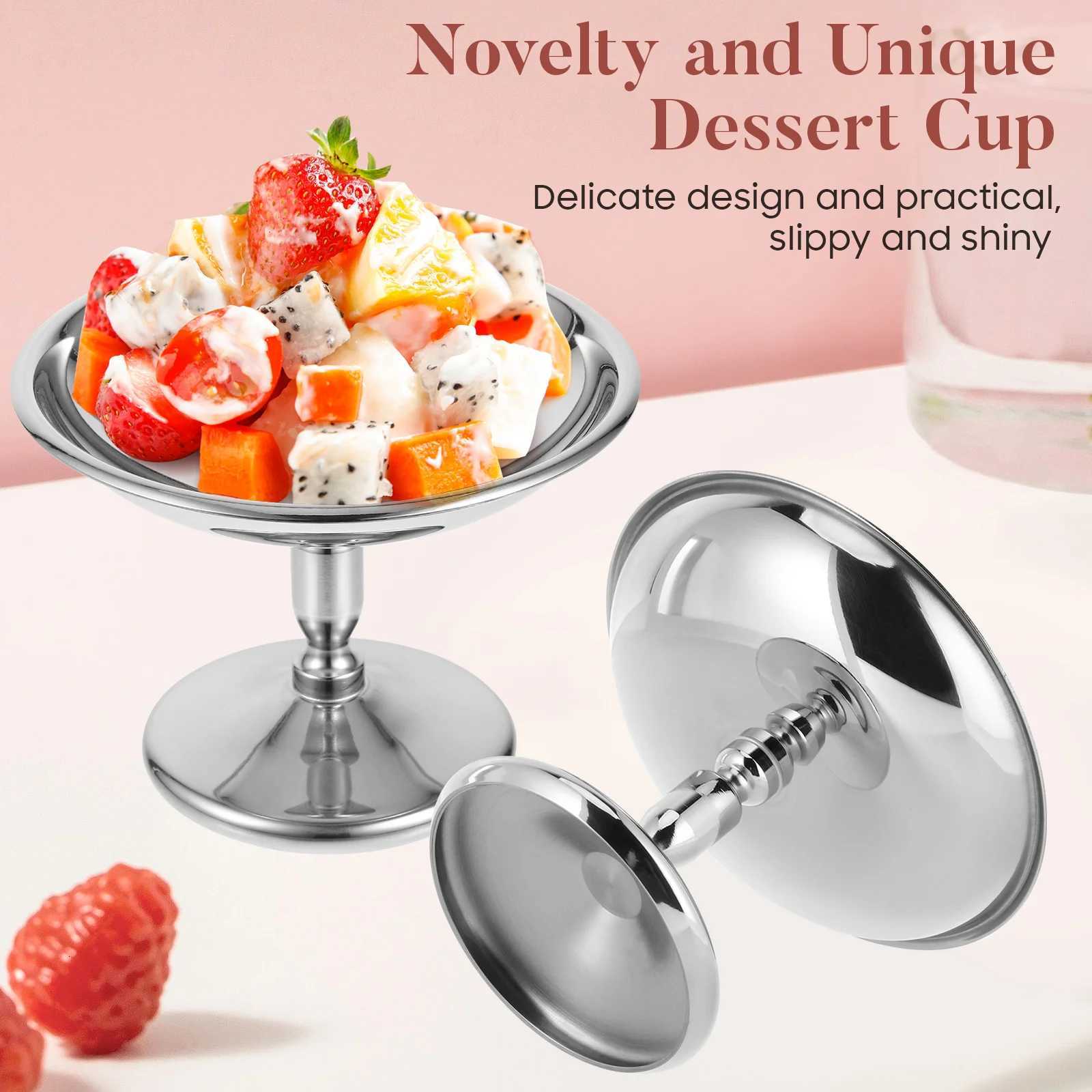 304 Stainless Steel Dessert Cup Cups Salad Goblet Retro High Base Bowl for Fruit Yogurt Snack Dish Bar Dinnerware Y251025