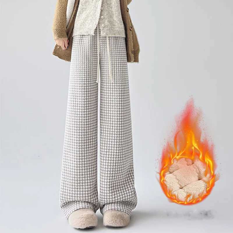 Winter Fashion Plaid Cotton Pants Women Fleece Thicken Warm Sweatpants Woman Loose Lace Up High Waist Cotton Trousers MujerT251025