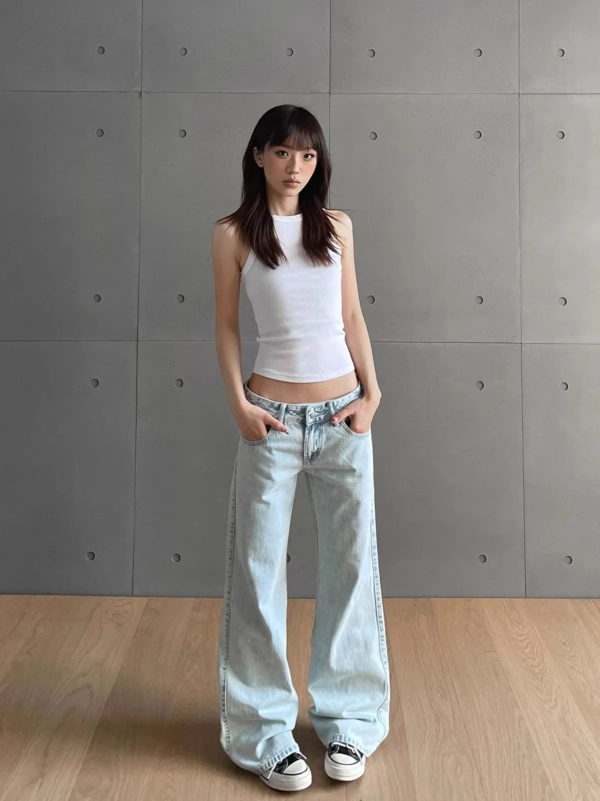 y2k Vintage Women Jeans Low Waist Zipper Button Solid Trousers with Pockets Aesthetic Streetwear Washed Jeans 251023
