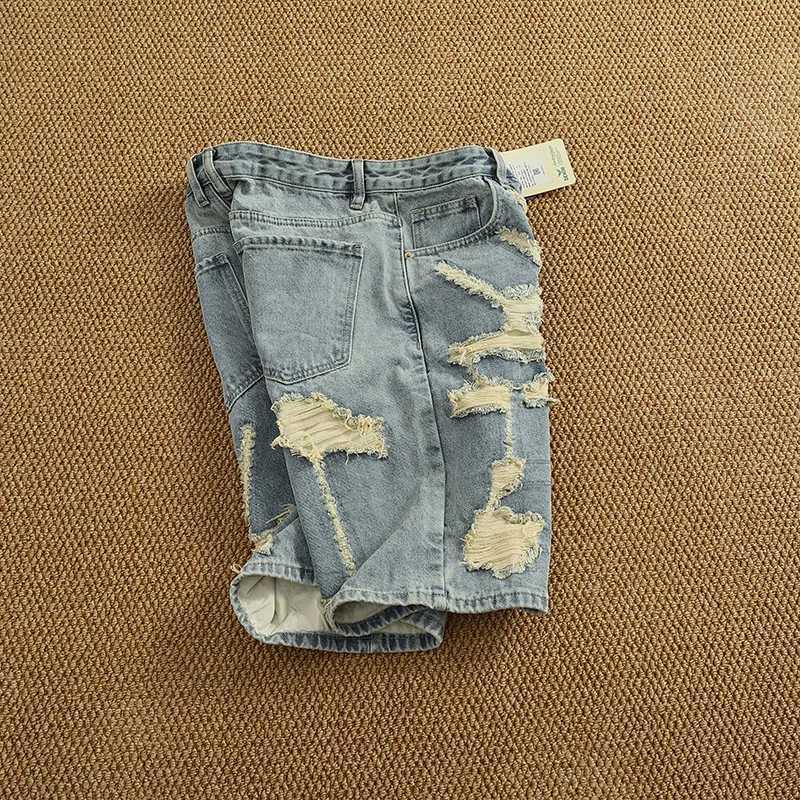 Punched and Handsome Trendy Denim Shorts for Men in Summer Versatile Vintage Washed and Five Part PantsXJ251025