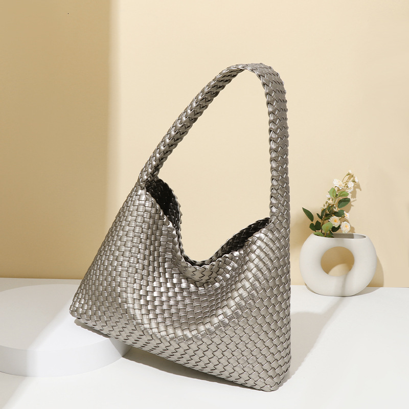 Women's Handwoven Large Capacity Underarm Ladies Spring Summer New Metallic Versatile Tote Bag
