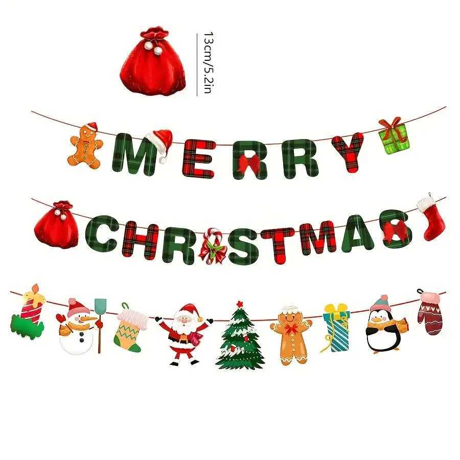 1set Merry Christmas Banners Decoration Santa Claus Snowman Paper Hanging Banner Red Green Xmax Pendant Christmas Decorations C251024