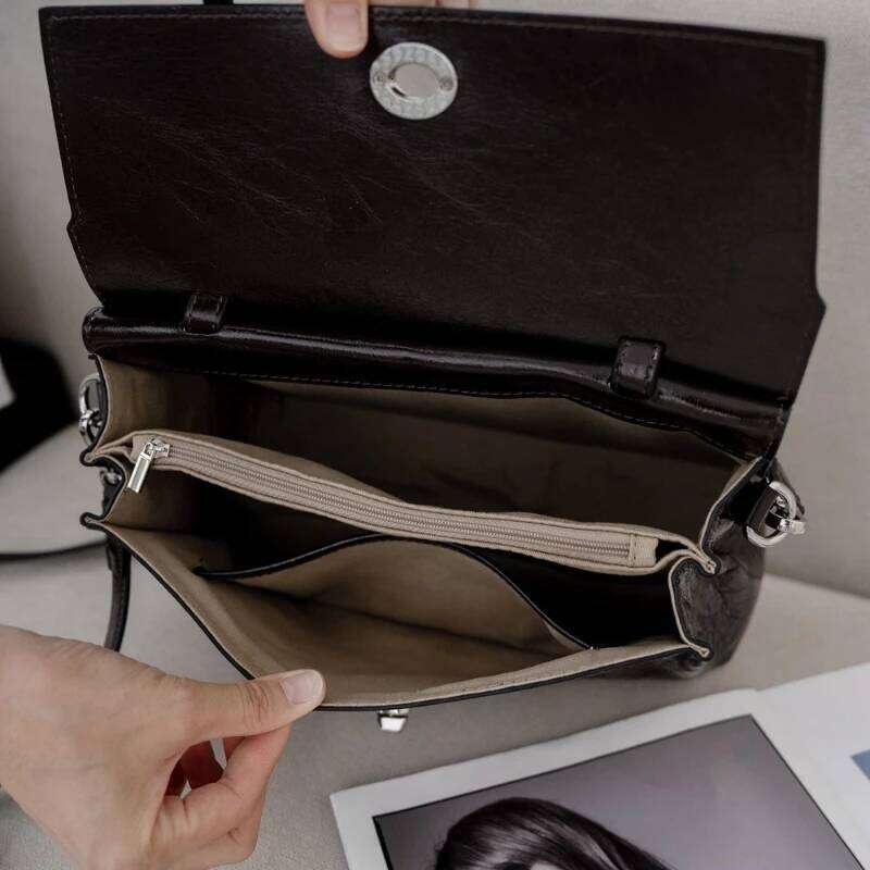 Business Elegant Women Shoulder Tote Office Large Genuine Leather Turn-Lock Flap Cover Square Minimalist Messenger Bag Suotong1025