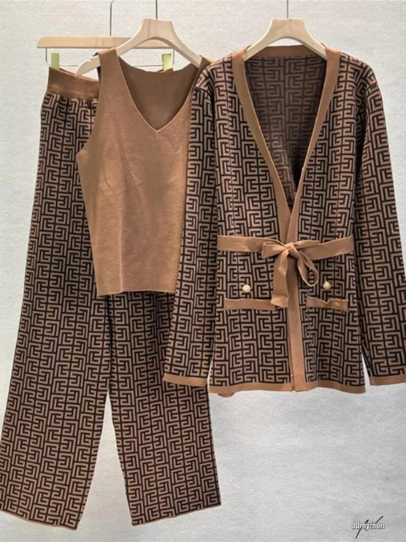 Women's 3-Piece Knitted Tracksuit Set: Warm Winter Outfit With Jacket, Sweater, Top, And Pants Ddmymon