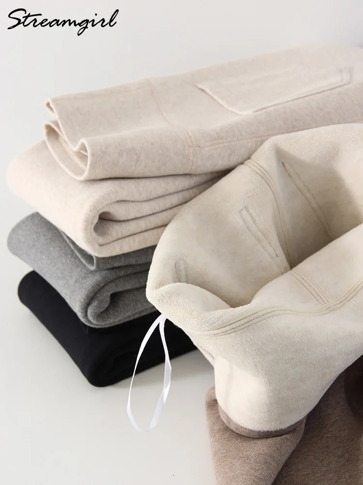 Winter Brown Leggings Women Long Fleece Pants High Waist Velvet Bottom LeggingsWith Pockets Warm Thick Leggings For Women Winter 251018