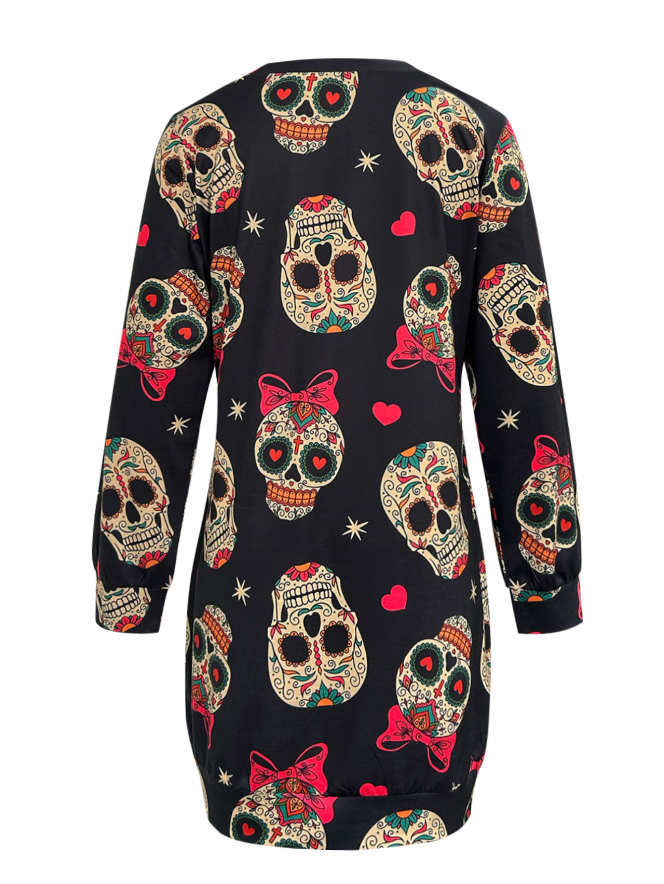 Autumn Winter New Women's Skull Printed Casual Commute Style Elegant Dress, Milk Silk Black Dress, S-XXL---CF41119